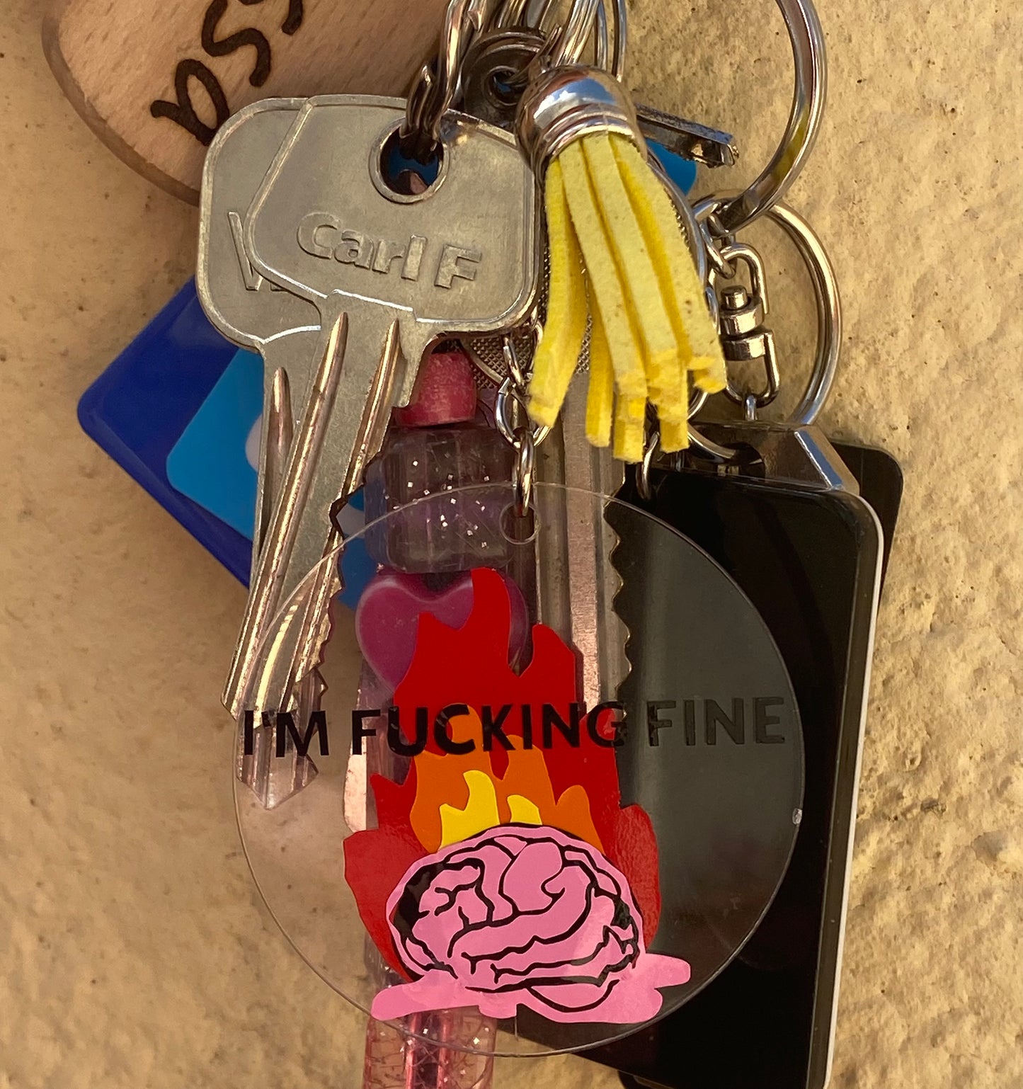 'I'M FUCKING FINE' Acrylic Keyring With Tassel