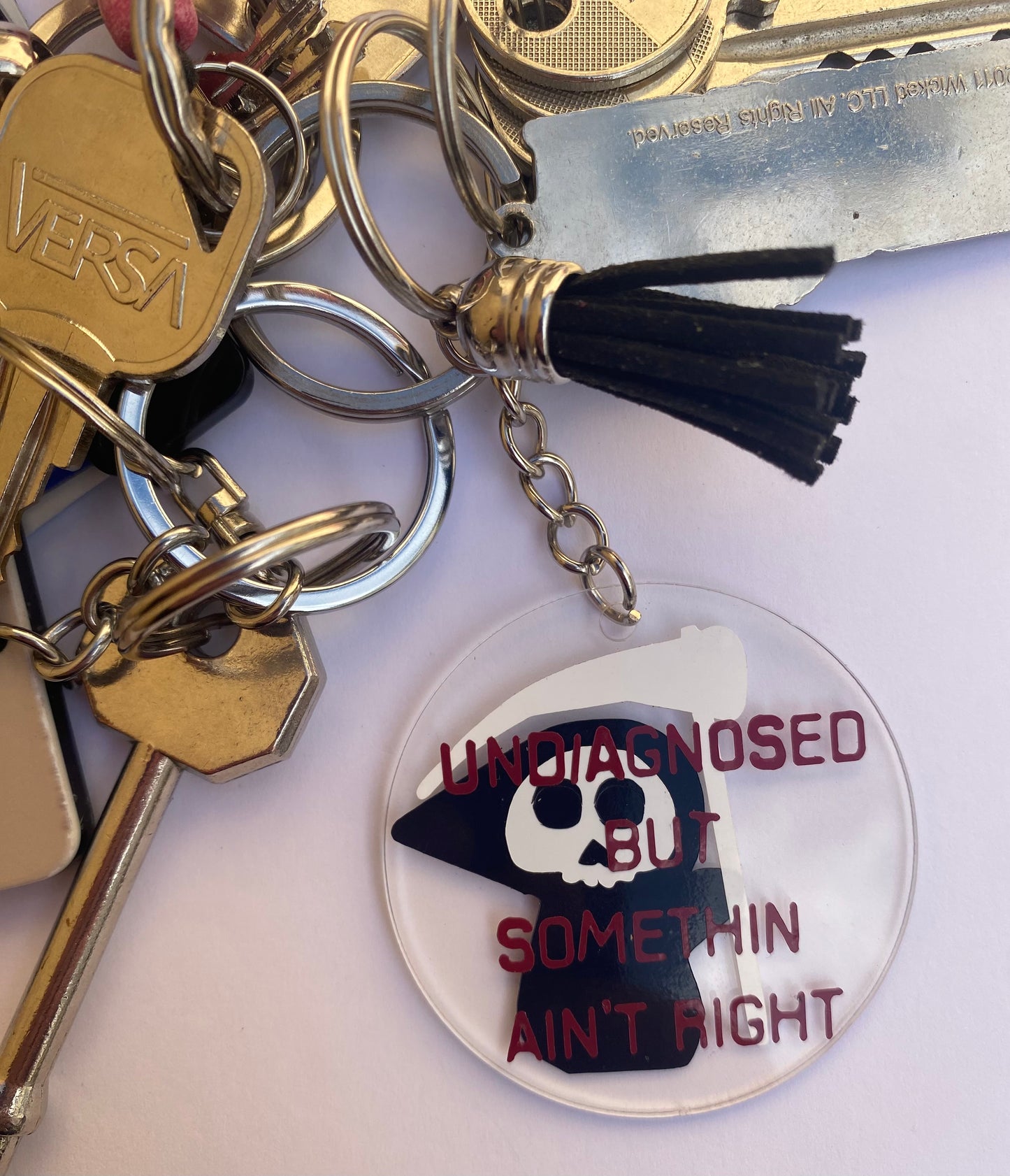 'UNDIAGNOSED, RIGHT?' Acrylic Keyring With Tassel