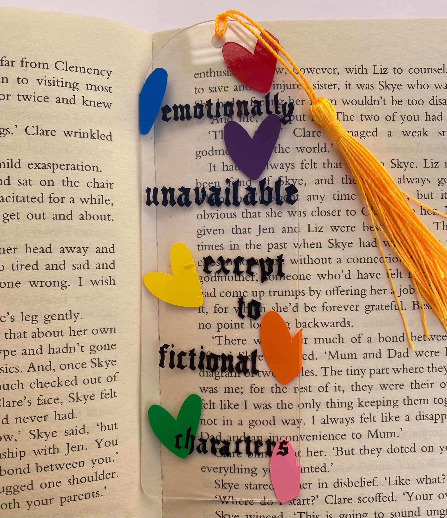 'EMOTIONALLY UNAVAILABLE' Acrylic Bookmark With Tassel