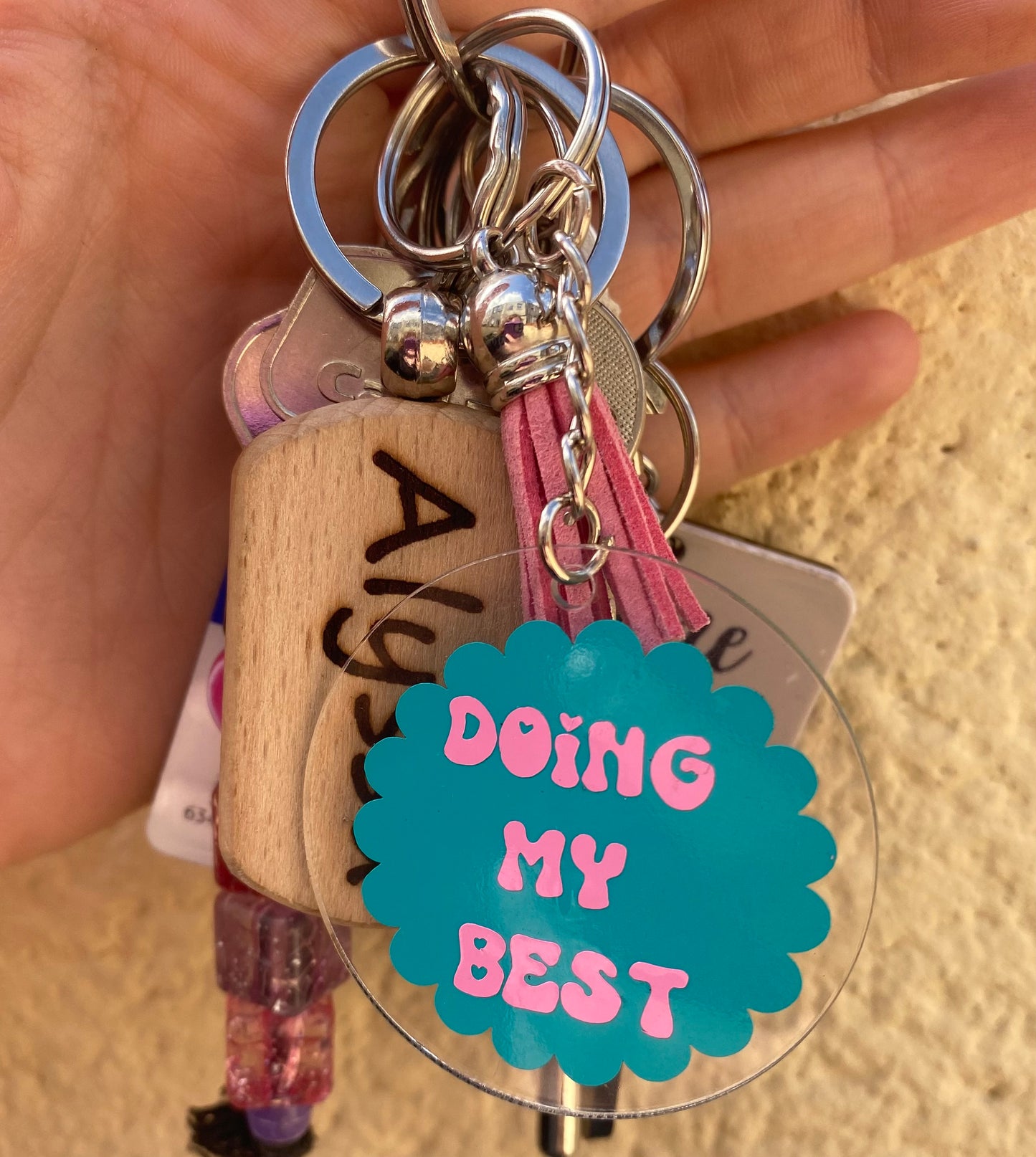 'DOING MY BEST' Acrylic Keyring With Tassel
